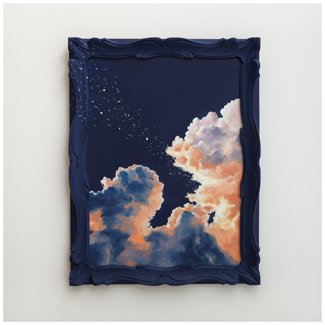 NUAGE by Dutch artist Cathy Camille. Cloudscape oil painting in an antique frame.
