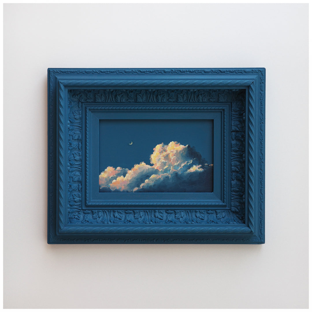 NUAGE by Dutch artist Cathy Camille. Cloudscape oil painting in an antique frame.

