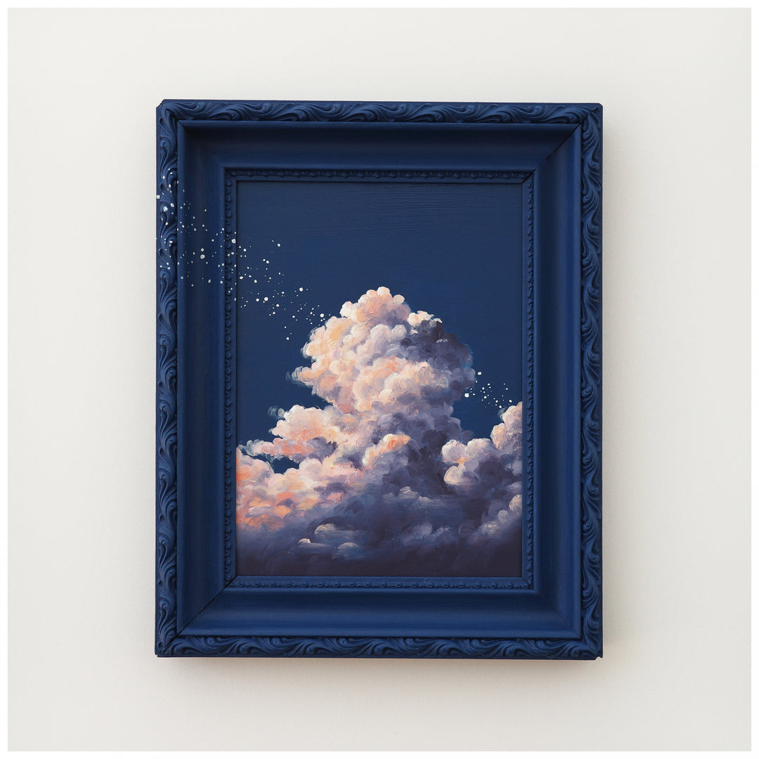 NUAGE by Dutch artist Cathy Camille. Cloudscape oil painting in an antique frame.
