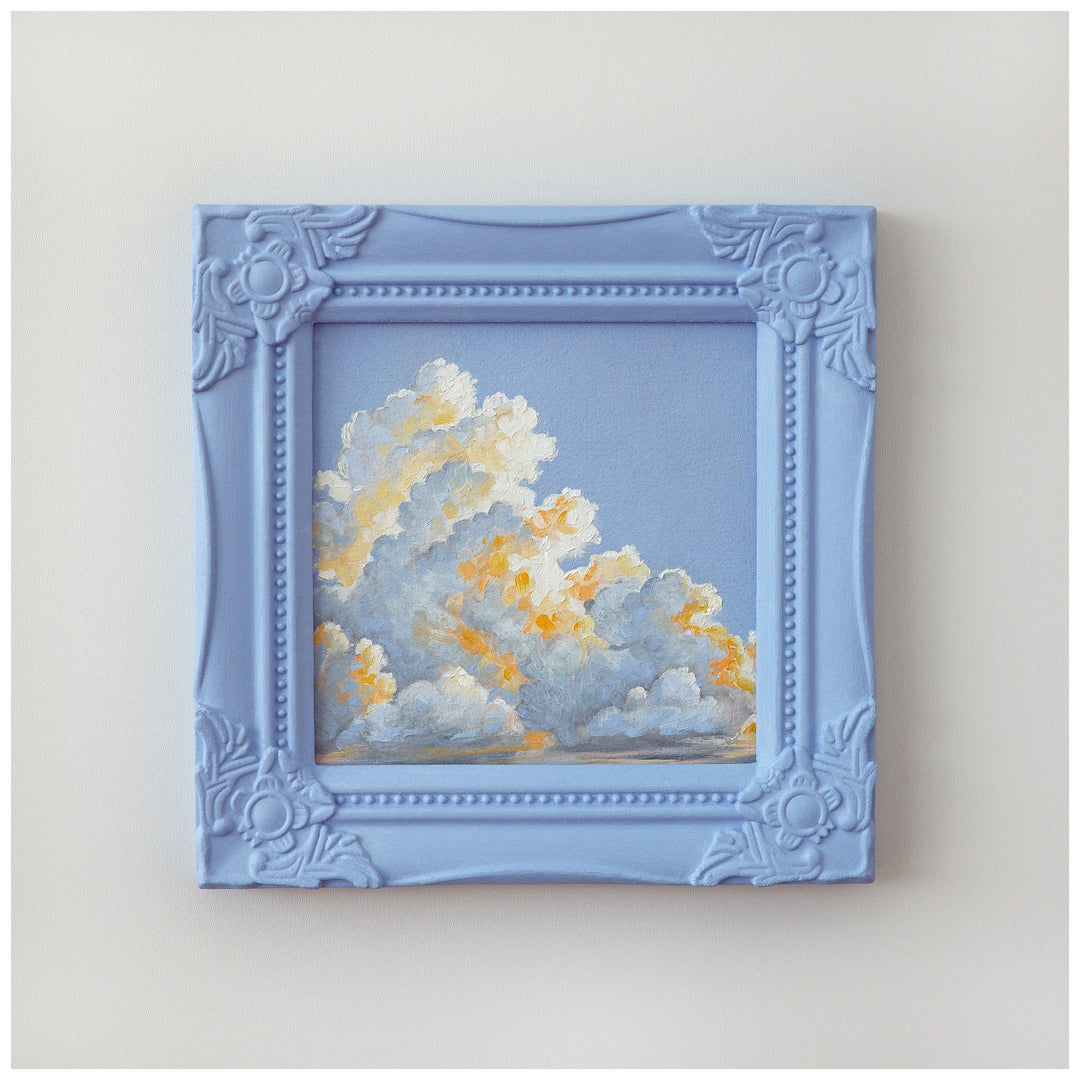 NUAGE by Dutch artist Cathy Camille. Cloudscape oil painting in an antique frame.
