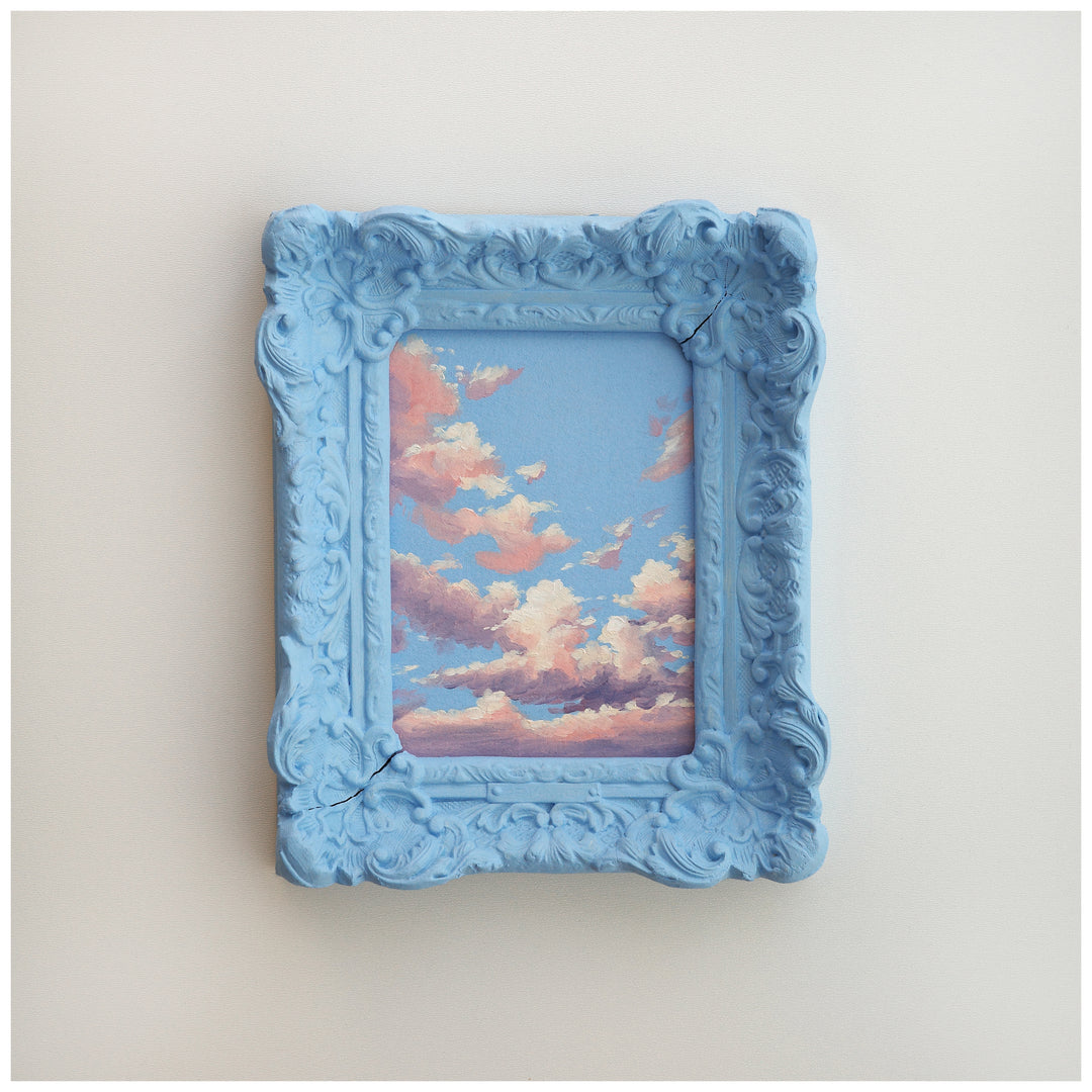 NUAGE by Dutch artist Cathy Camille. Cloudscape oil painting in an antique frame.
