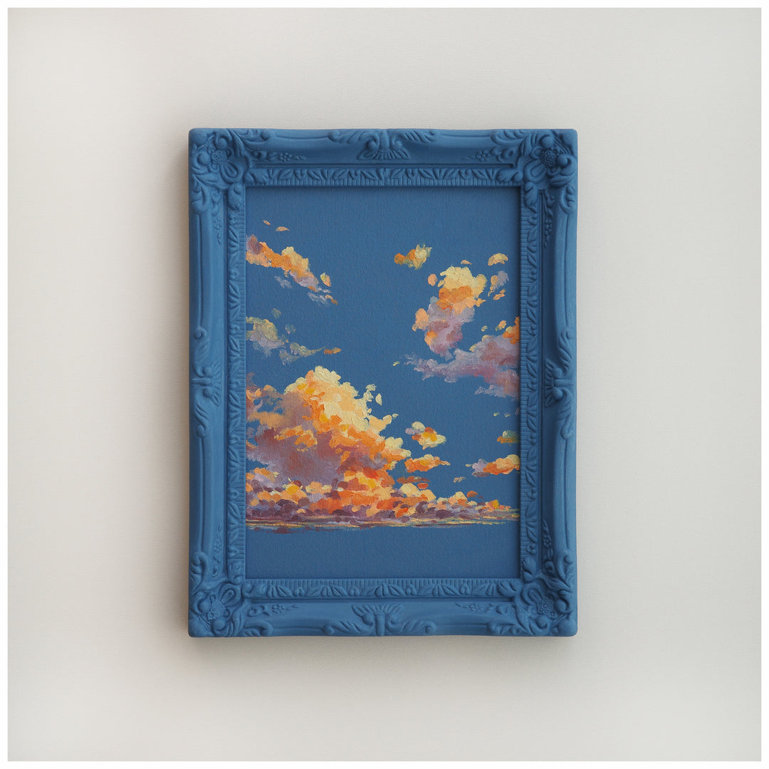 NUAGE by Dutch artist Cathy Camille. Cloudscape oil painting in an antique frame.
