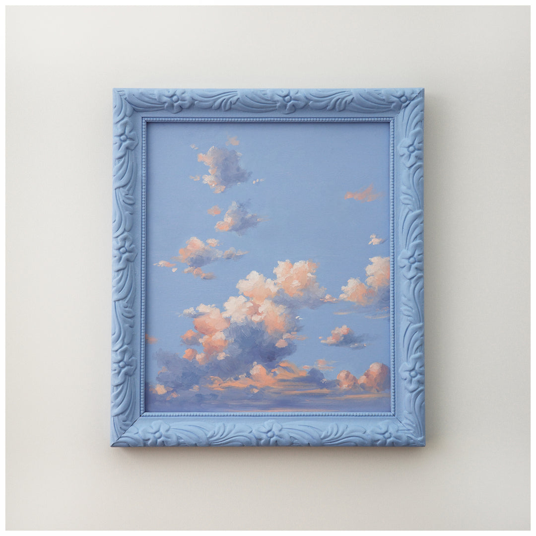 NUAGE by Dutch artist Cathy Camille. Cloudscape oil painting in an antique frame.
