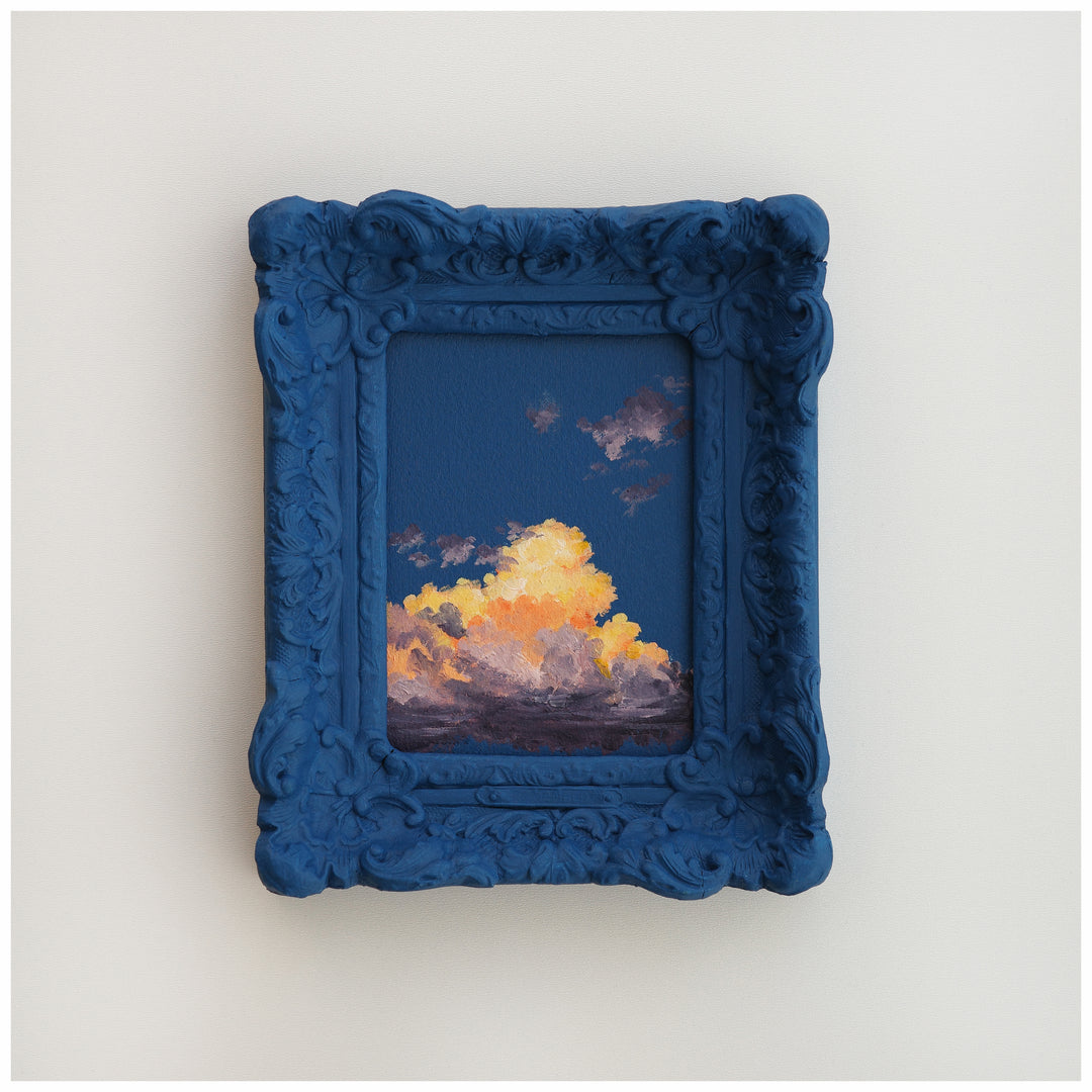 NUAGE by Dutch artist Cathy Camille. Cloudscape oil painting in an antique frame.
