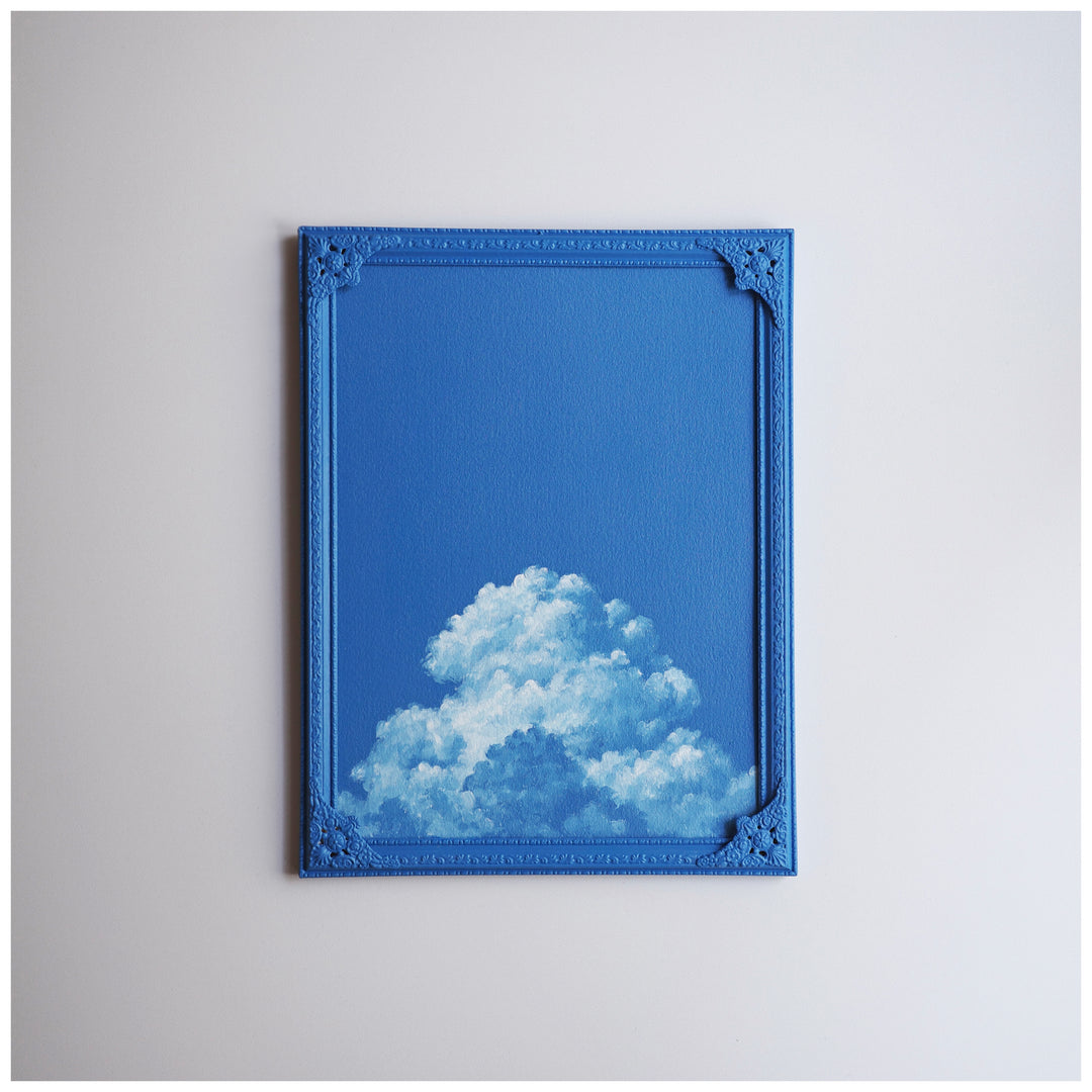NUAGE by Dutch artist Cathy Camille. Cloudscape oil painting in an antique frame.
