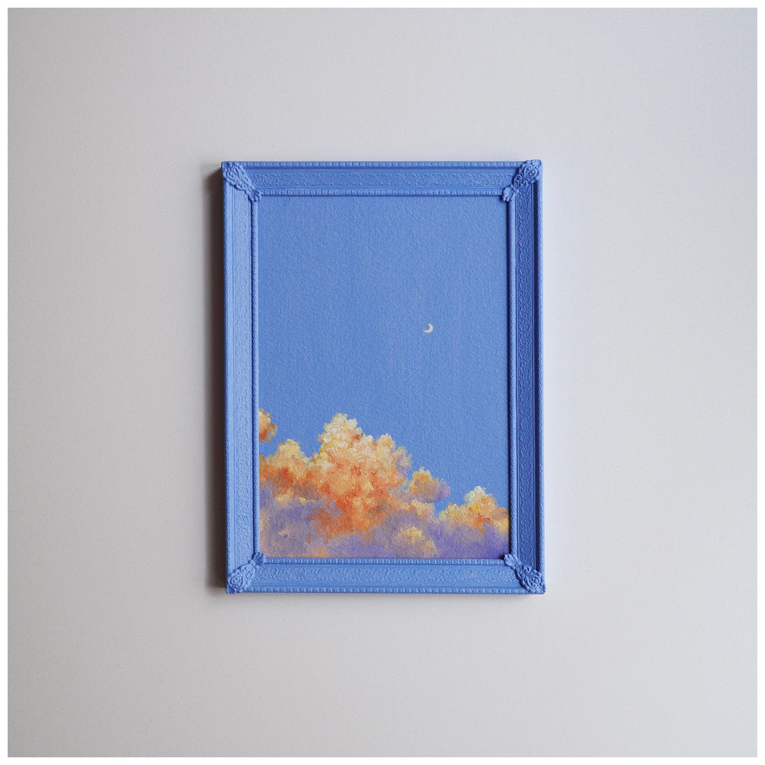 NUAGE by Dutch artist Cathy Camille. Cloudscape oil painting in an antique frame.
