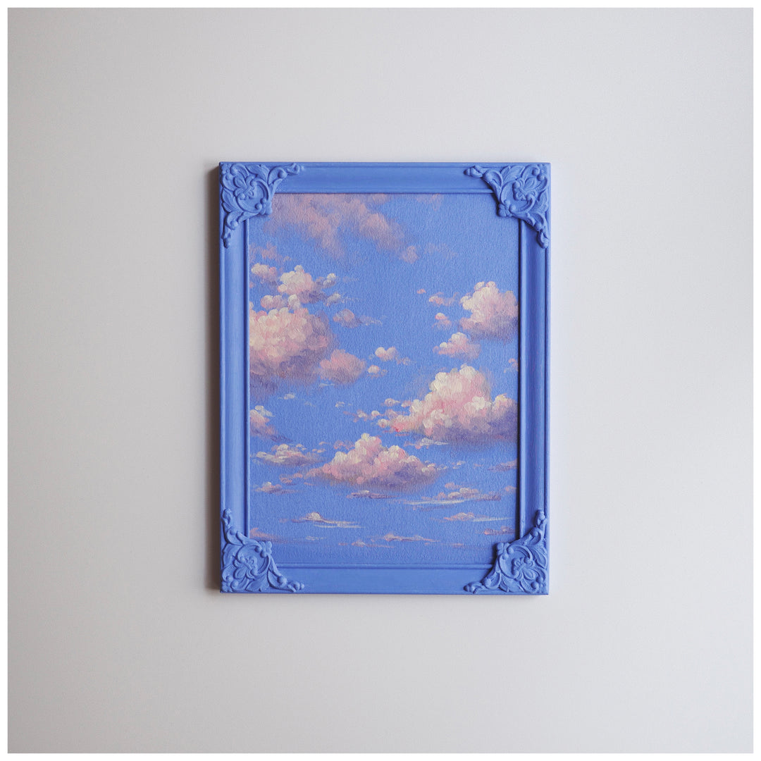 NUAGE by Dutch artist Cathy Camille. Cloudscape oil painting in an antique frame.
