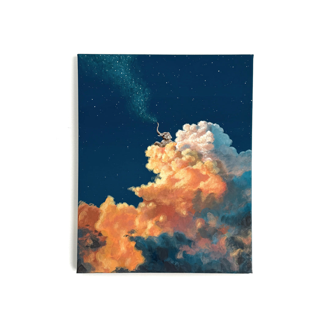 With FAUNE, Dutch artist Cathy Camille merges her love for cloudscapes and wildlife into artworks where nature transcends boundaries. Each painting reimagines iconic animals - the polar bear, flamingo, deer, red panda, humpback whale, elephant, giraffe, and bear - drifting through the sky, blending realism and imagination in ethereal harmony.
