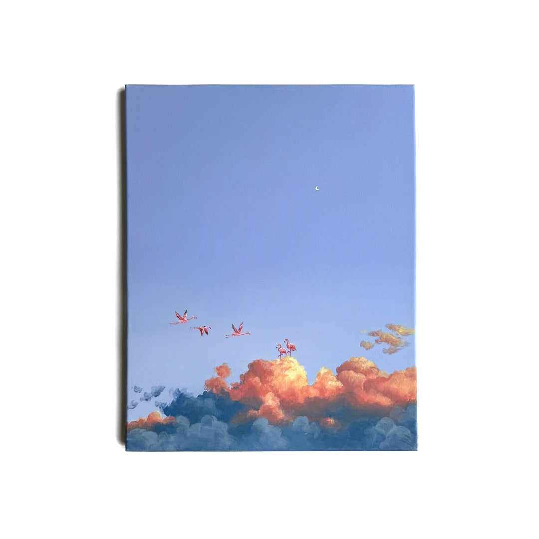 With FAUNE, Dutch artist Cathy Camille merges her love for cloudscapes and wildlife into artworks where nature transcends boundaries. Each painting reimagines iconic animals - the polar bear, flamingo, deer, red panda, humpback whale, elephant, giraffe, and bear - drifting through the sky, blending realism and imagination in ethereal harmony.
