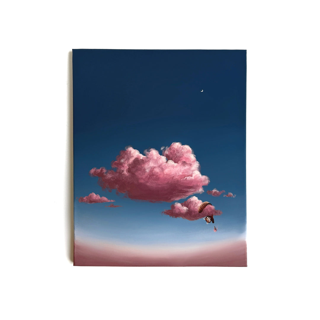 With FAUNE, Dutch artist Cathy Camille merges her love for cloudscapes and wildlife into artworks where nature transcends boundaries. Each painting reimagines iconic animals - the polar bear, flamingo, deer, red panda, humpback whale, elephant, giraffe, and bear - drifting through the sky, blending realism and imagination in ethereal harmony.
